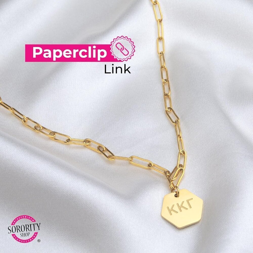 Sorority Necklace Gold Plated Paperclip Greek Letters for Women 18 Inches - Picture 4 of 9